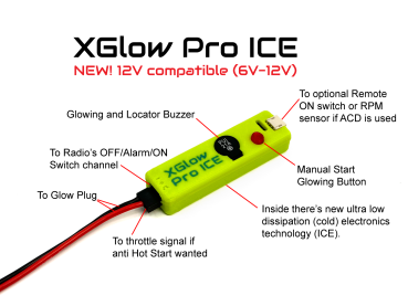 XGlow ICE-V4 (12V-kompatibel) Glüheinheit mit Anti-Hot-Start, Anti-Engine-Runaway, RC Schalter & Ortungspiepser